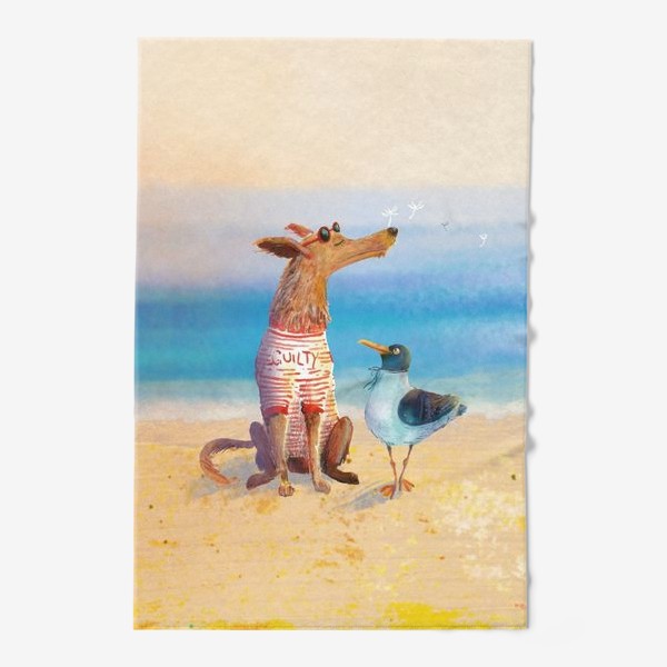 Полотенце «Пес и чайка летом на море»
