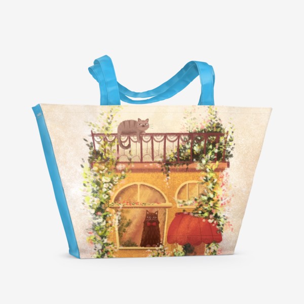 Пляжная сумка «Коты в цветочном магазине»