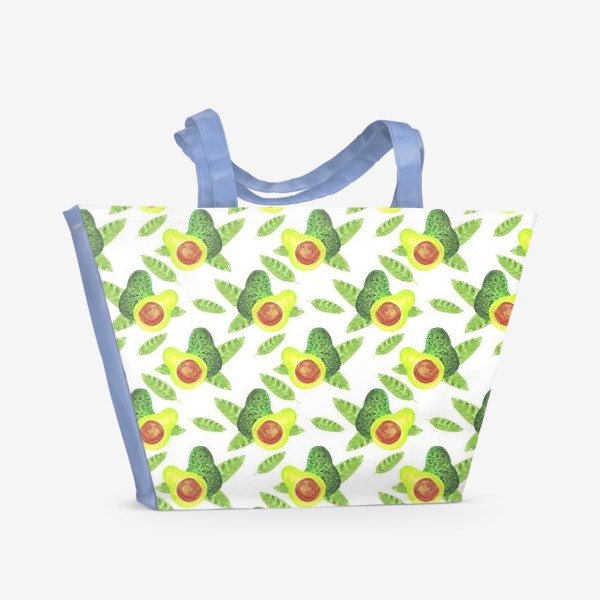 Пляжная сумка «акварель авокадо и листья паттерн. веганская еда, фрукты и овощи»