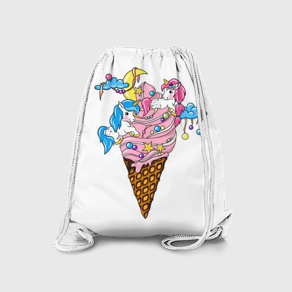 Рюкзак «Единороги, единорог, любовь, романтика, мороженое, мороженка, парочка, для девочки, love»