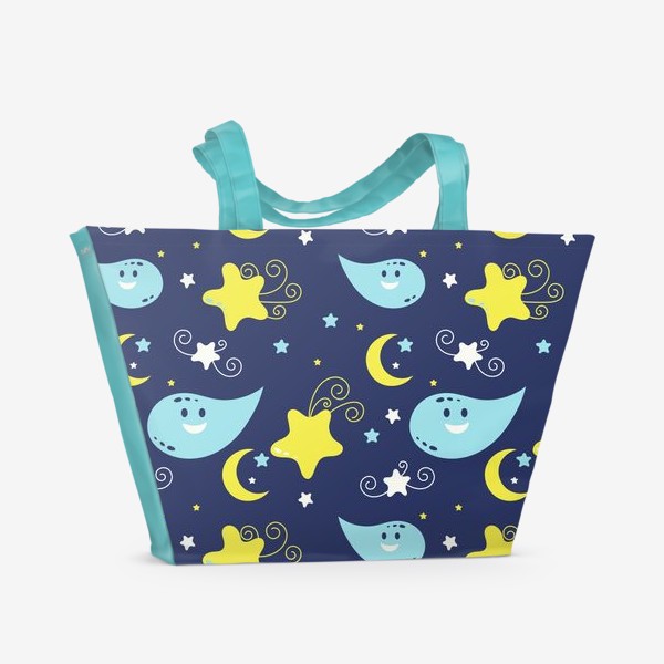 Пляжная сумка «Веселая капля, луна, звезды.»