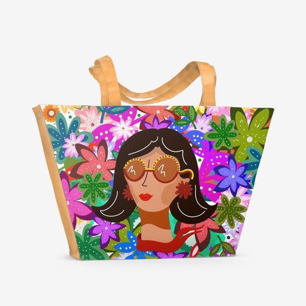 Пляжная сумка «Райский сад. Девушка в цветах. Лето»
