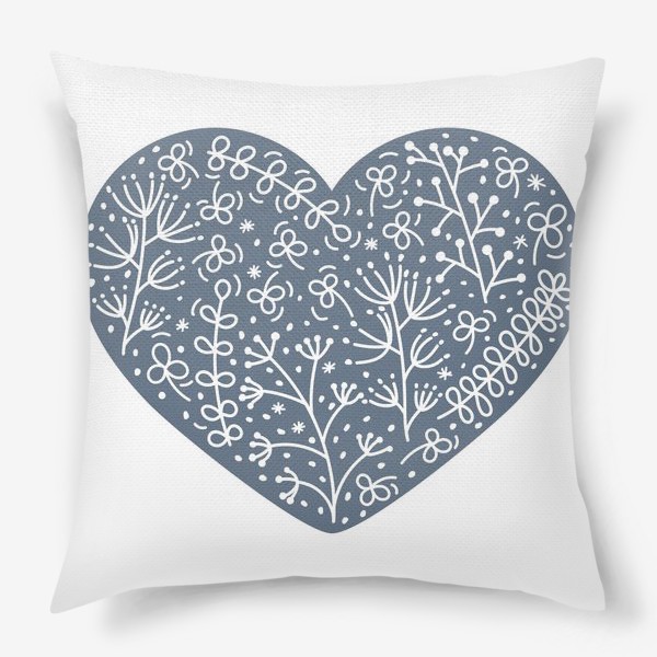 Подушка «Сердце из растений и трав на синем»