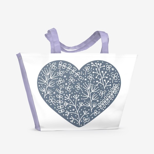 Пляжная сумка «Сердце из растений и трав на синем»