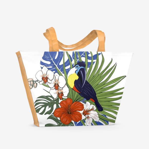 Пляжная сумка &laquo;Тукан и тропические растения&raquo;