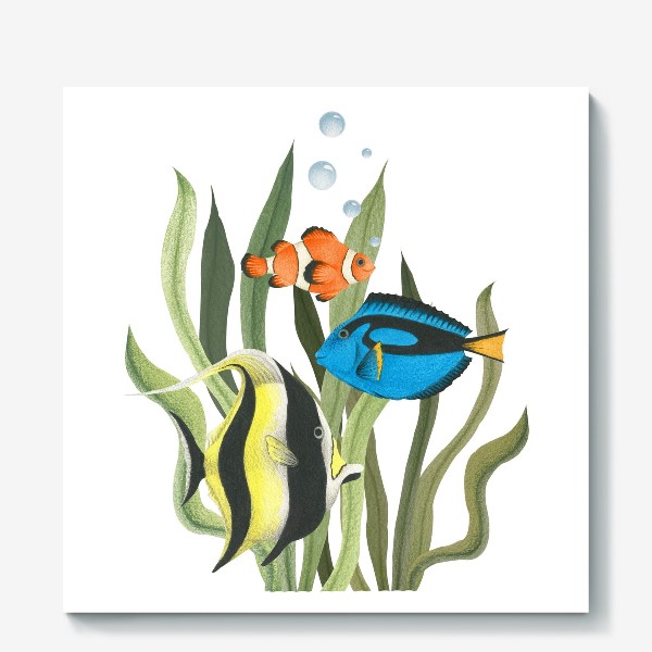 Холст «Океанические рыбки в водорослях»