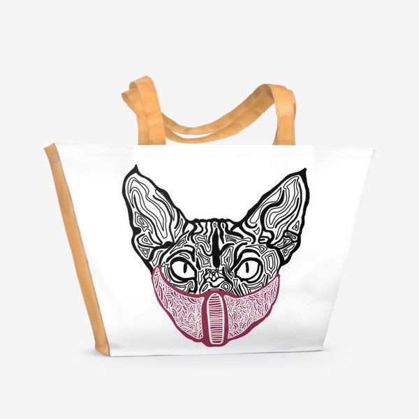 Пляжная сумка «Кот в маске на белом фоне »
