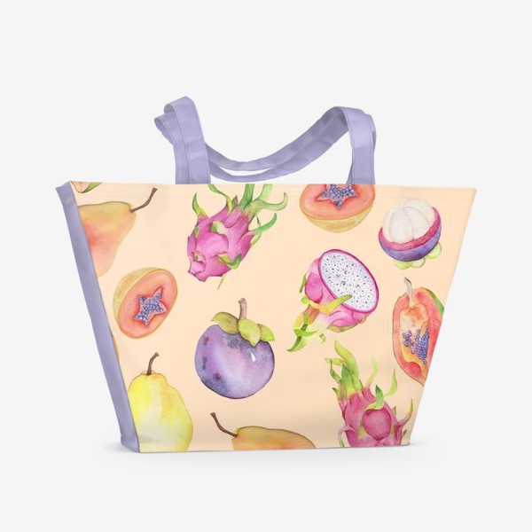Пляжная сумка «Тропические фрукты на кремовом. Акварель»