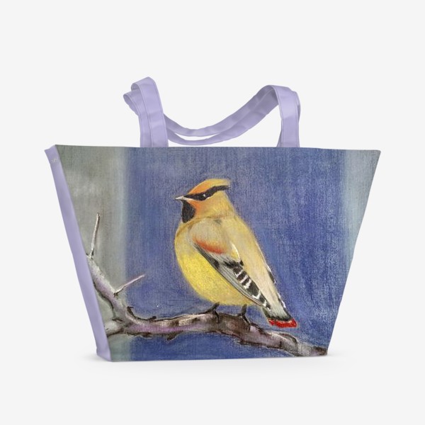 Пляжная сумка «Птица Амурский свиристель. Пастель»