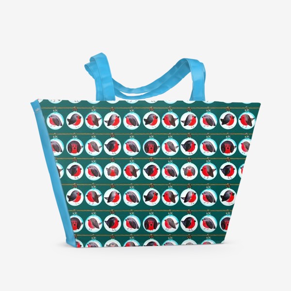Пляжная сумка «Паттерн ёлочные шары со снегирями »