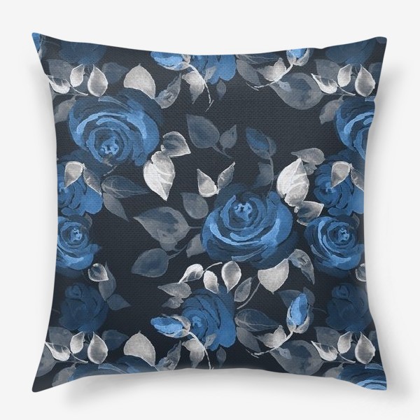 Подушка «Синие розы. Цветочный паттерн»