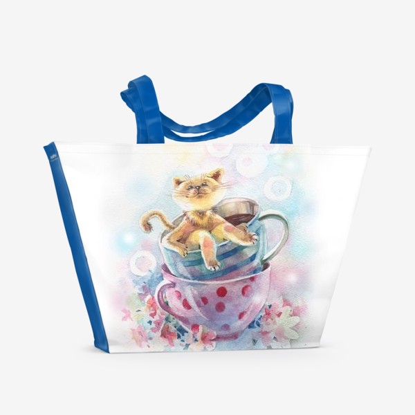 Пляжная сумка «Кот и кофе»