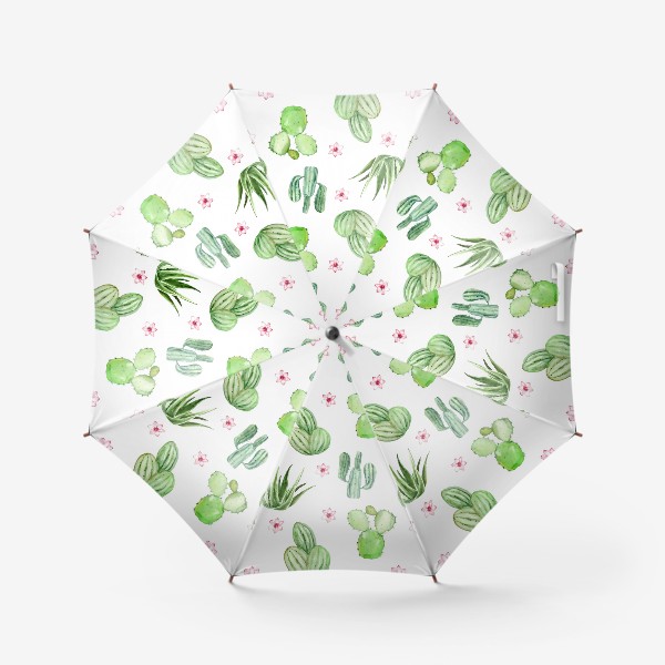 Зонт &laquo;Безшовный акварельный паттерн с кактусами и цветами&raquo;