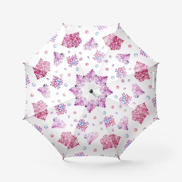 Зонт «Безшовный акварельный паттерн с морской темой, кораллами и жемчужинами»