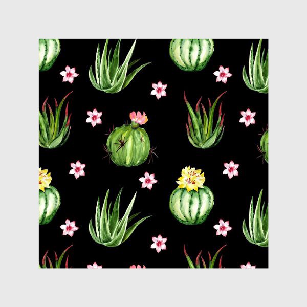 Шторы «Безшовный акварельный паттерн с кактусами и цветами»