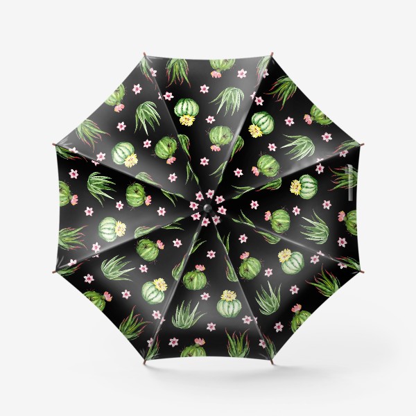 Зонт &laquo;Безшовный акварельный паттерн с кактусами и цветами&raquo;
