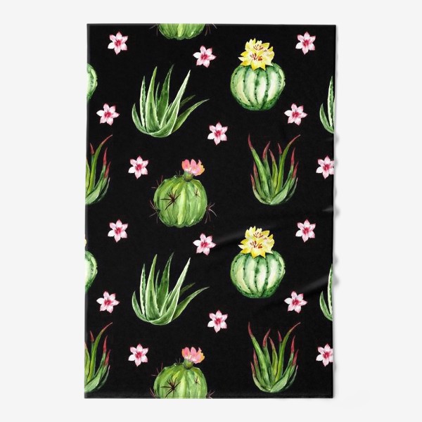 Полотенце «Безшовный акварельный паттерн с кактусами и цветами»
