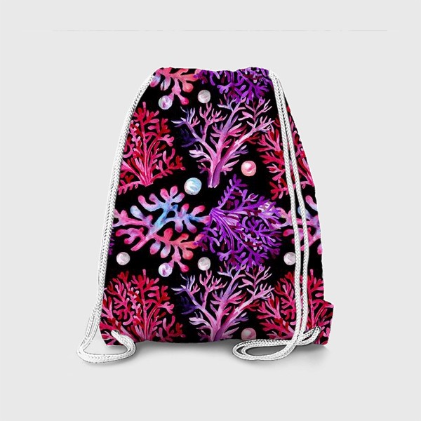 Рюкзак «Безшовный акварельный паттерн с морской темой, кораллами и жемчужинами»