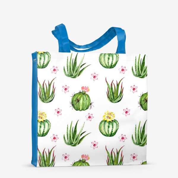 Сумка-шоппер «Безшовный акварельный паттерн с кактусами и цветами»