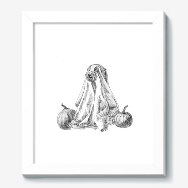 Картина «Собака на хеллоуин с тыквами»