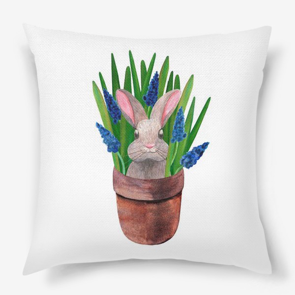 Подушка «Милый кролик в горшке с весенними мускари»