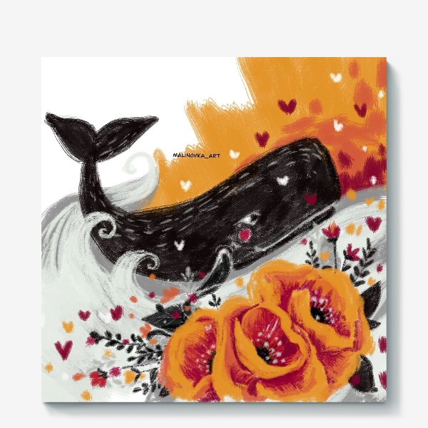 Холст «кит в цветах»