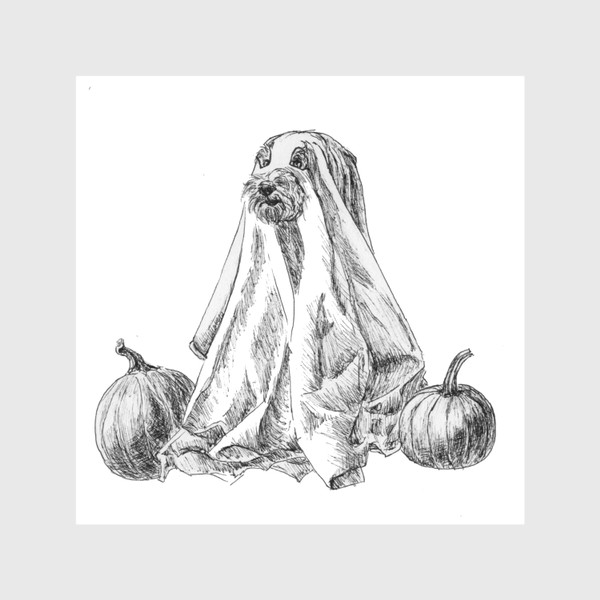 Шторы &laquo;Собака на хеллоуин с тыквами&raquo;