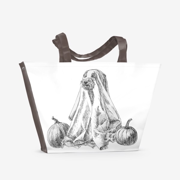 Пляжная сумка «Собака на хеллоуин с тыквами»