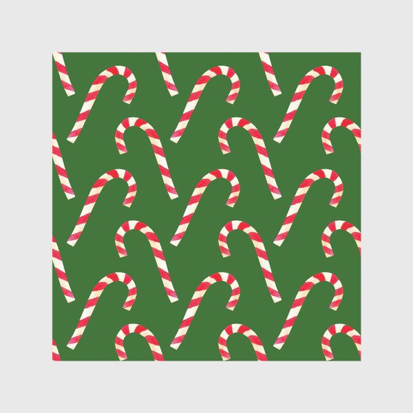 Скатерть «новогодний узор из конфет леденцов кенди кейн на зеленом фоне»