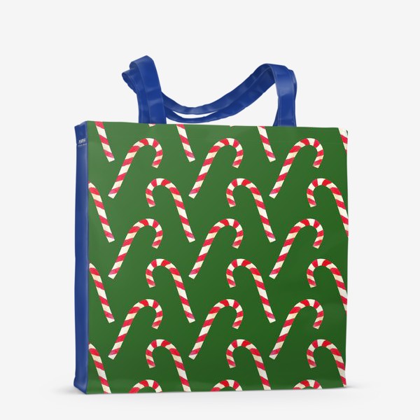 Сумка-шоппер «новогодний узор из конфет леденцов кенди кейн на зеленом фоне»