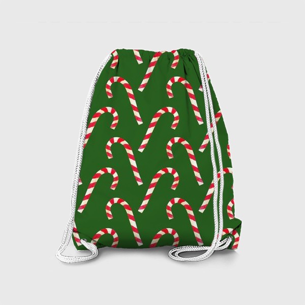 Рюкзак «новогодний узор из конфет леденцов кенди кейн на зеленом фоне»