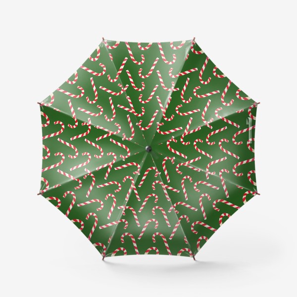 Зонт «новогодний узор из конфет леденцов кенди кейн на зеленом фоне»