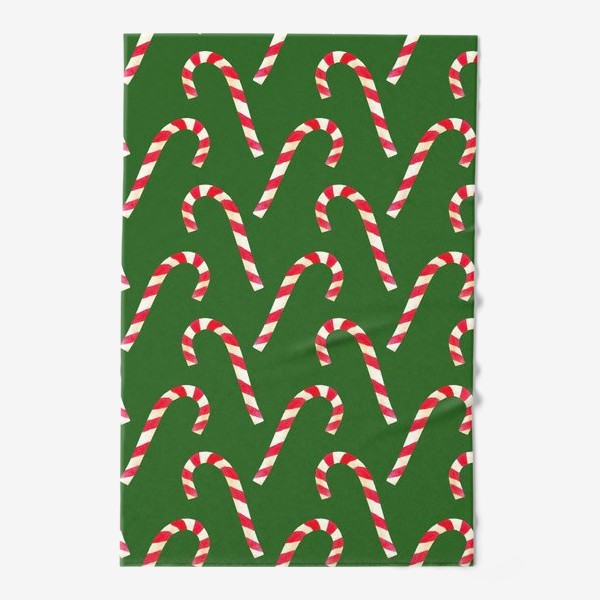 Полотенце «новогодний узор из конфет леденцов кенди кейн на зеленом фоне»
