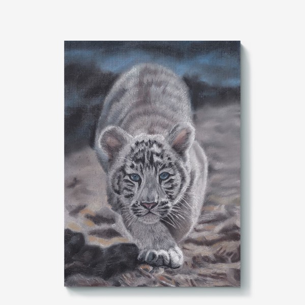 Холст «Белый тигр. Тигренок, пастельный рисунок»