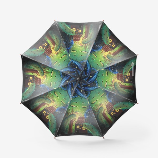 Зонт «Кактус с домиком в ночи»
