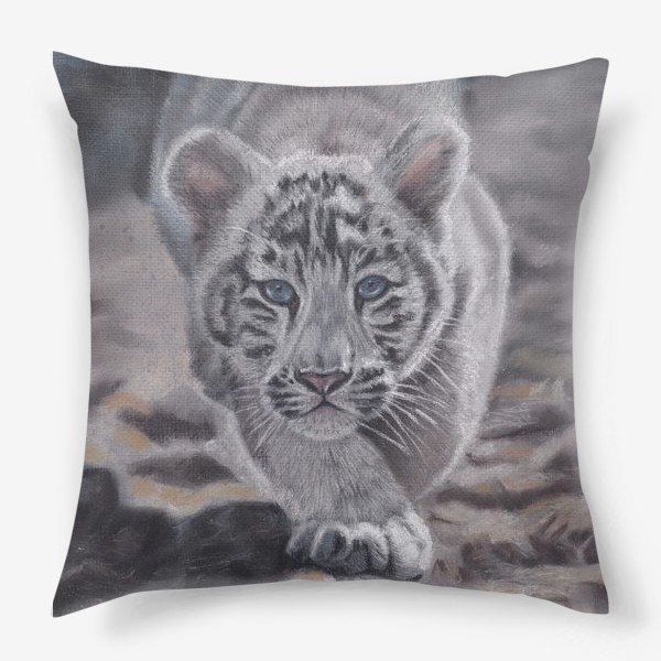 Подушка «Белый тигр. Тигренок, пастельный рисунок»