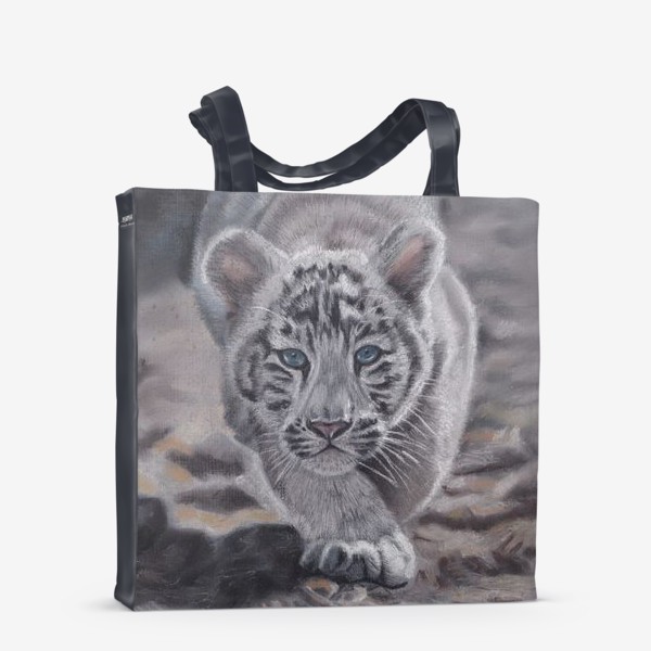 Сумка-шоппер «Белый тигр. Тигренок, пастельный рисунок»