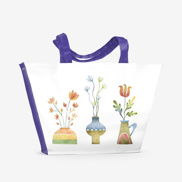 Пляжная сумка «Цветы в глиняных горшках и вазах»