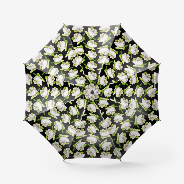 Зонт «Паттерн  лотос на черном фоне»
