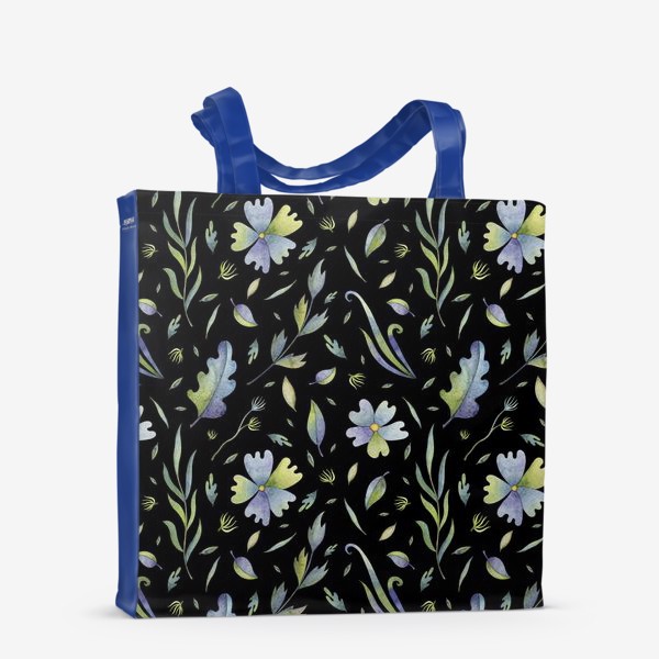 Сумка-шоппер &laquo;Паттерн с голубыми цветами на черном фоне&raquo;
