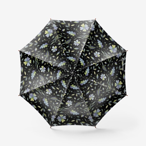 Зонт «Паттерн с голубыми цветами на черном фоне»