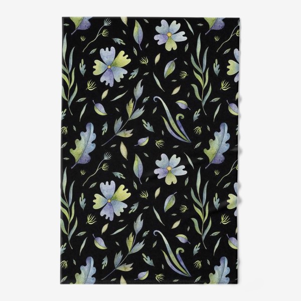 Полотенце «Паттерн с голубыми цветами на черном фоне»