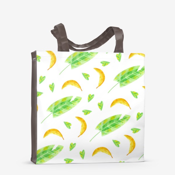 Сумка-шоппер «Акварельная иллюстрация с бананами и банановыми листьями. Яркий летний принт с экзотическими растениями. »