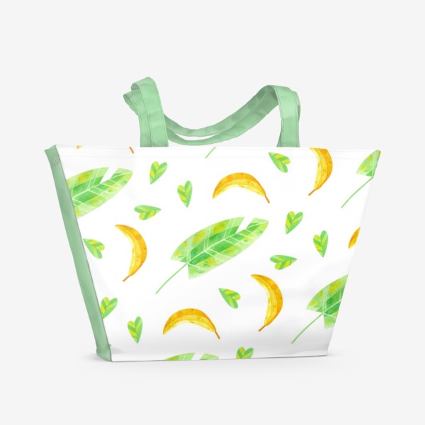 Пляжная сумка &laquo;Акварельная иллюстрация с бананами и банановыми листьями. Яркий летний принт с экзотическими растениями. &raquo;