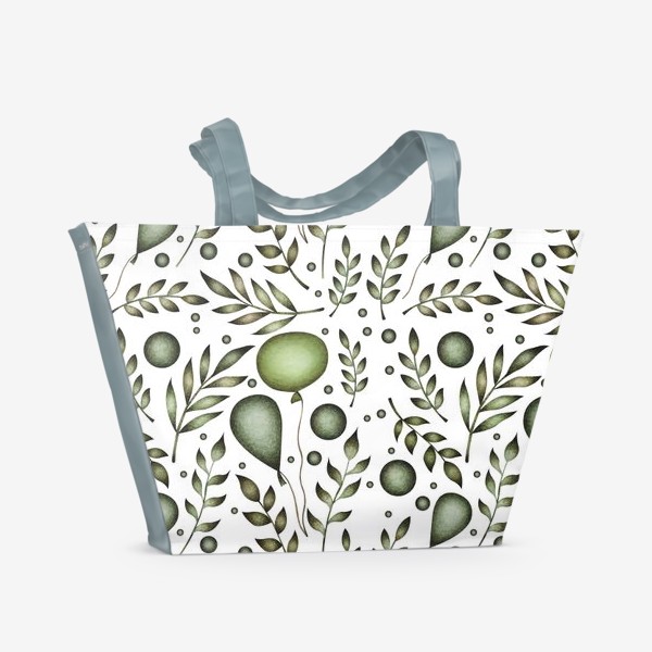 Пляжная сумка «Зеленый паттерн с ветками и воздушными шарами»