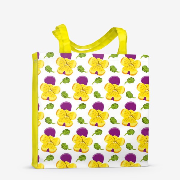 Сумка-шоппер «Узор с желто-фиолетовыми цветами Анитиными глазками и зелеными листиками.»