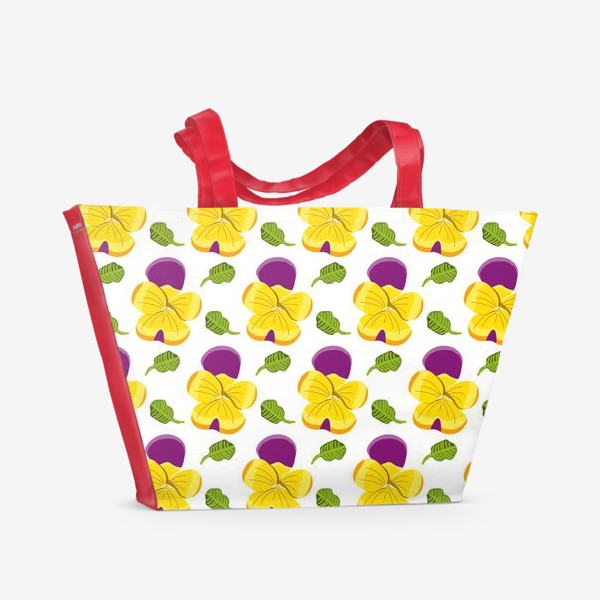 Пляжная сумка &laquo;Узор с желто-фиолетовыми цветами Анитиными глазками и зелеными листиками.&raquo;