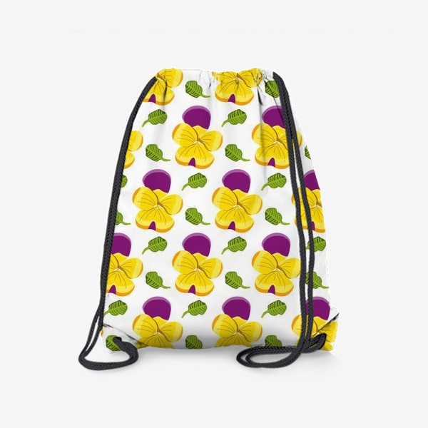 Рюкзак «Узор с желто-фиолетовыми цветами Анитиными глазками и зелеными листиками.»
