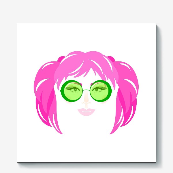 Холст «Девушка с розовыми волосами в солнечных очках»