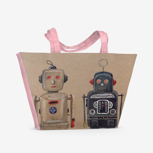 Пляжная сумка «Винтажные роботы»